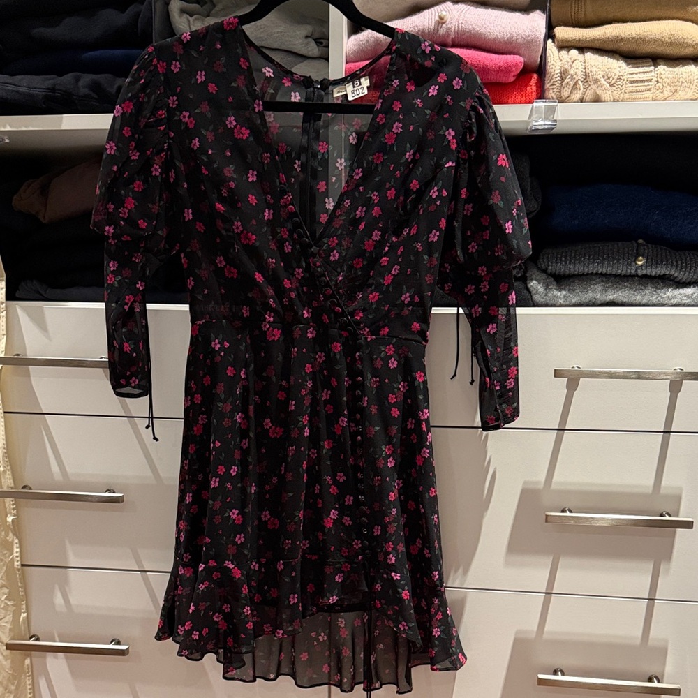 For Love & Lemons Semi-Sheer Black Floral Mini Dress